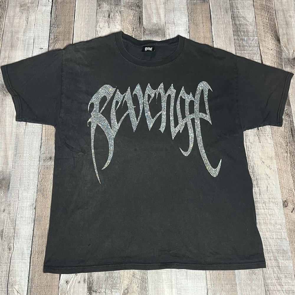 Revenge Shirt Adult Large Black Bejeweled Rhinestone Graphic Diamond Streetwear